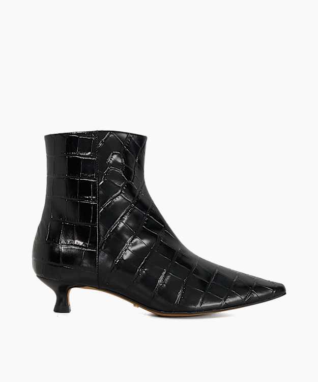 Odore Black - Leather Kitten Heel Ankle Boots