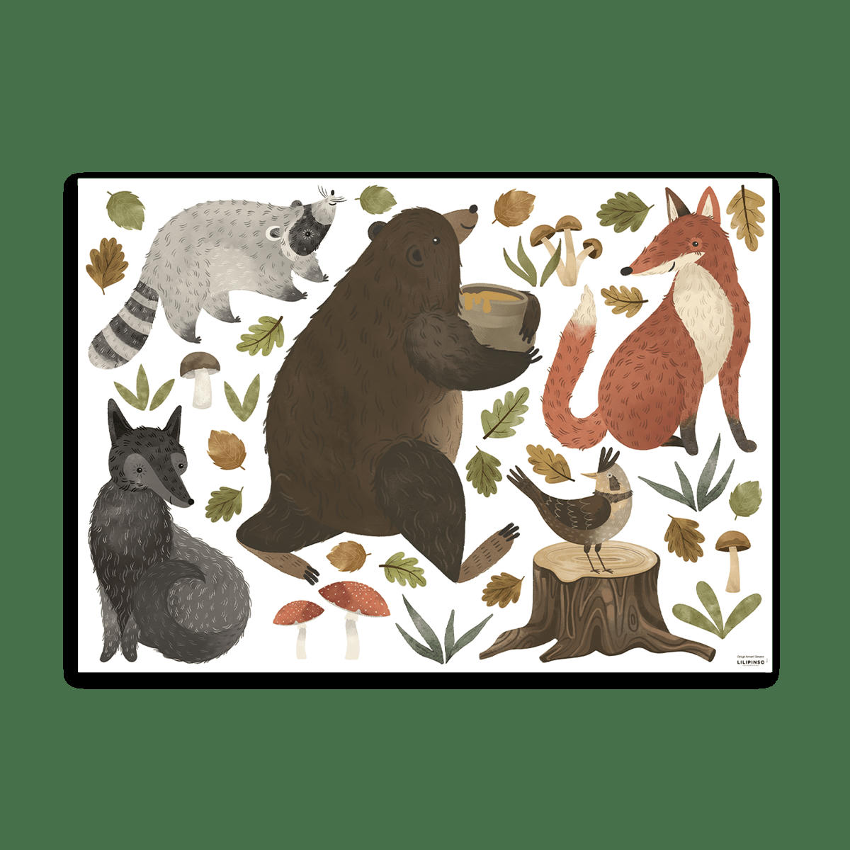 NORWOOD - Stickers muraux ours et ses amis en vinyle mat marron