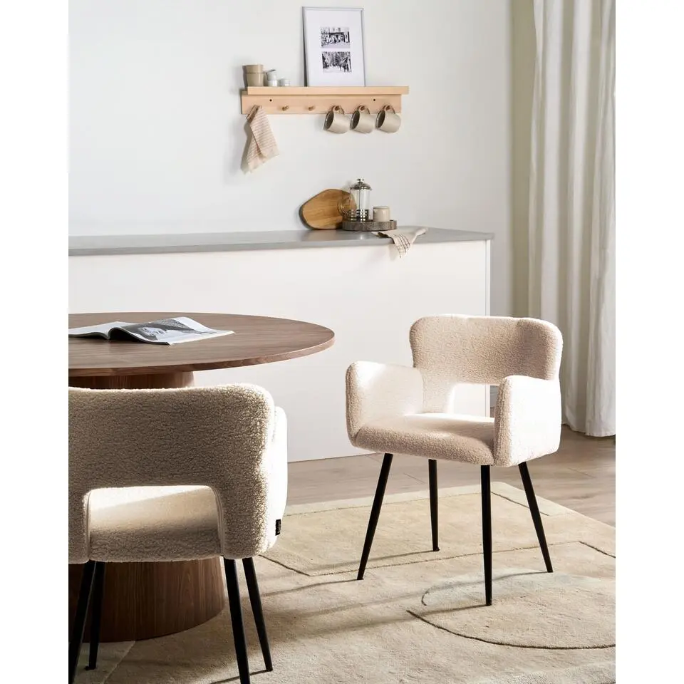 SANILAC - Eetkamerstoel set van 2 - Beige - Boucl&eacute;