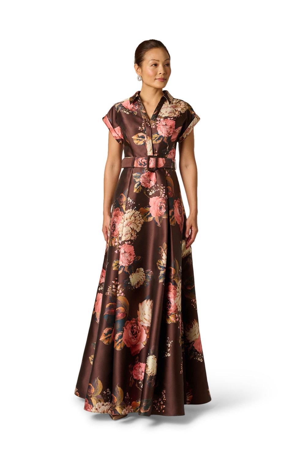Adrianna Papell Print Mikado Long Shirtdress