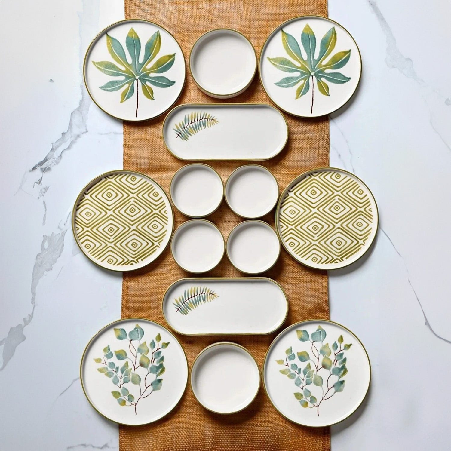 Servizio 14 piatti in ceramica design botanico