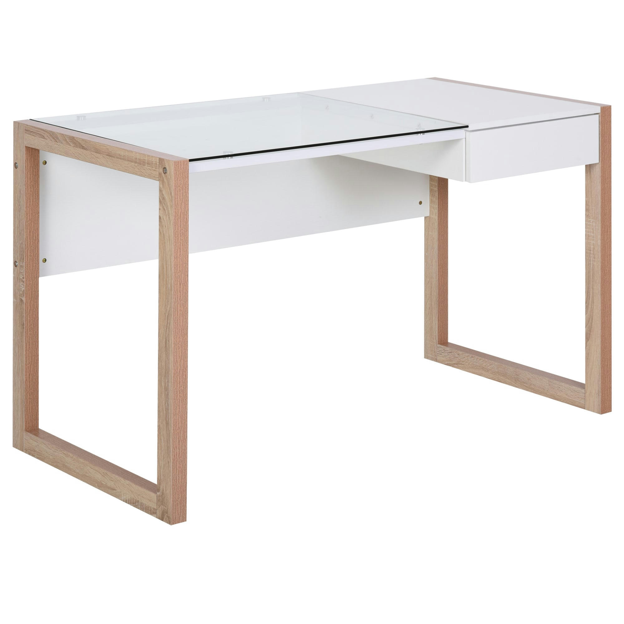 - Bureau informatique contemporain tiroir verre aspect bois blanc