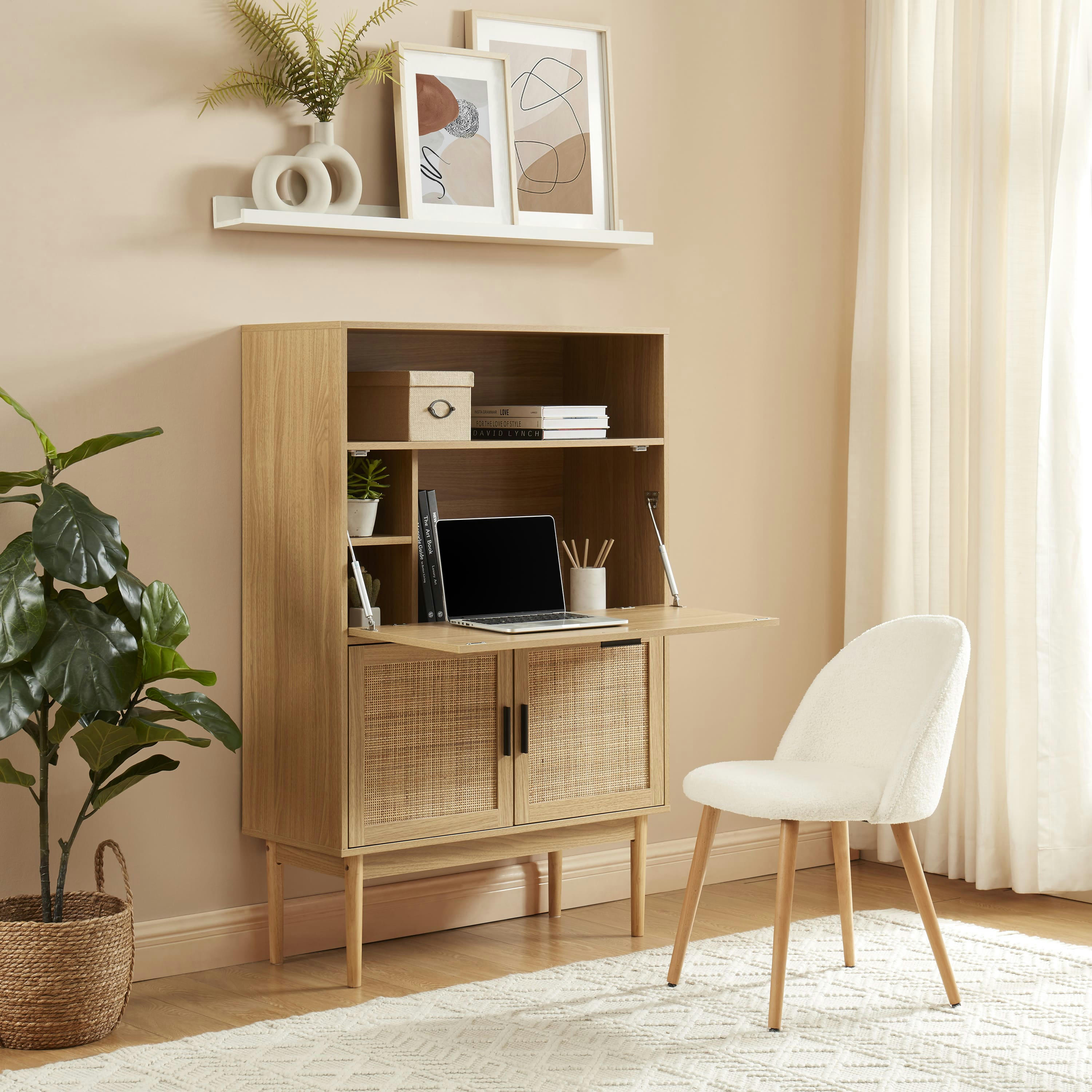 AMANA - Secrétaire  cannage rotin l90 cm