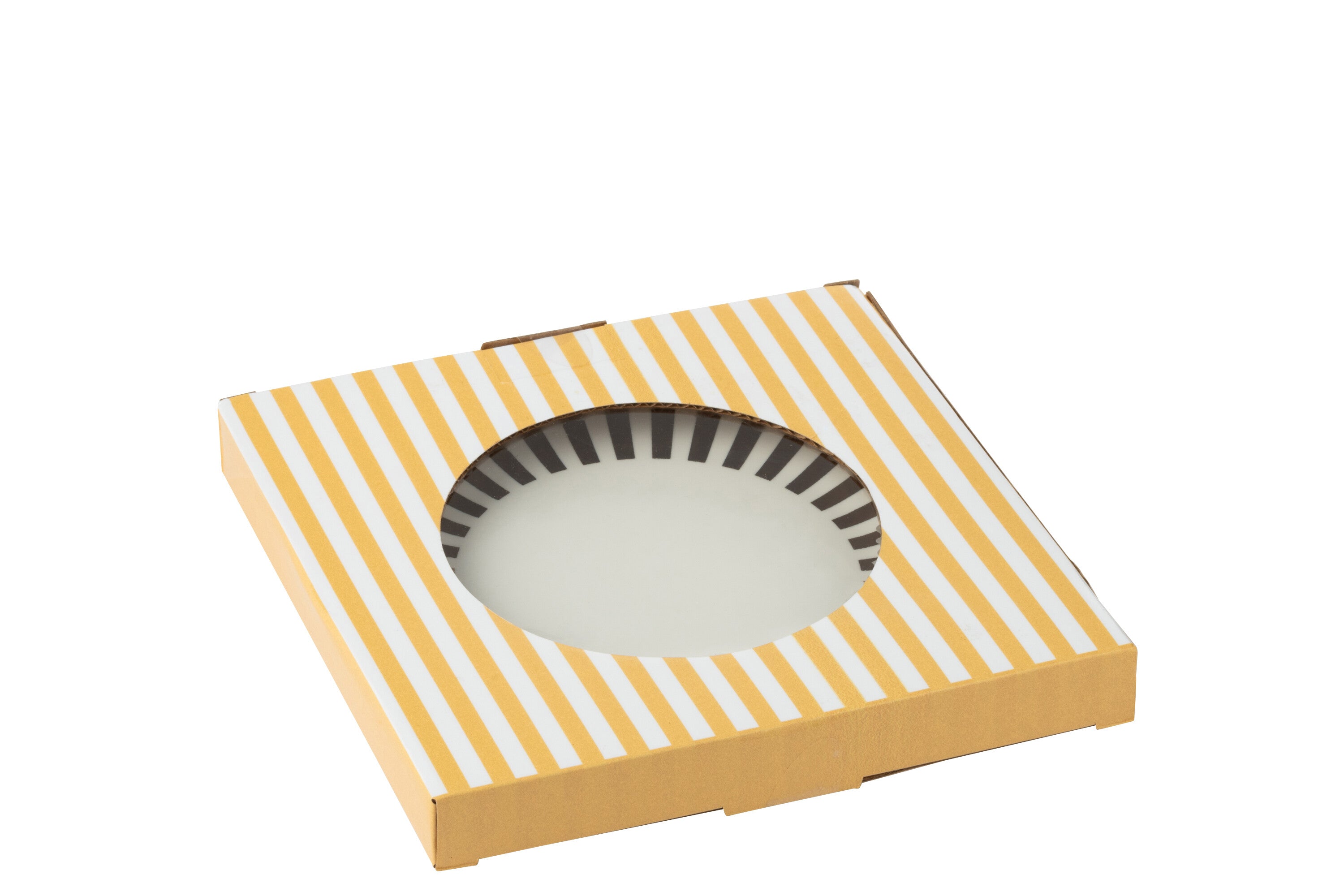 J-Line bord Gestrepen - porselein - goud wit - medium - doos