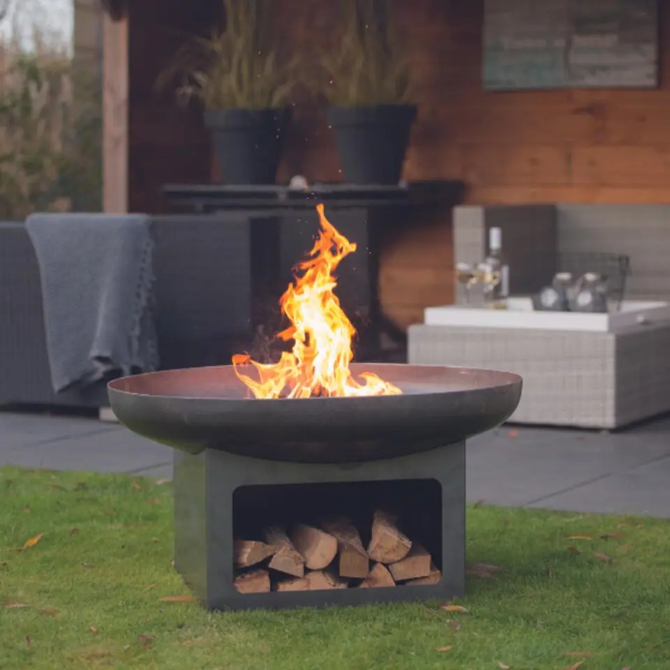 Vuurschaal met houtopslag Uma 80cm staal