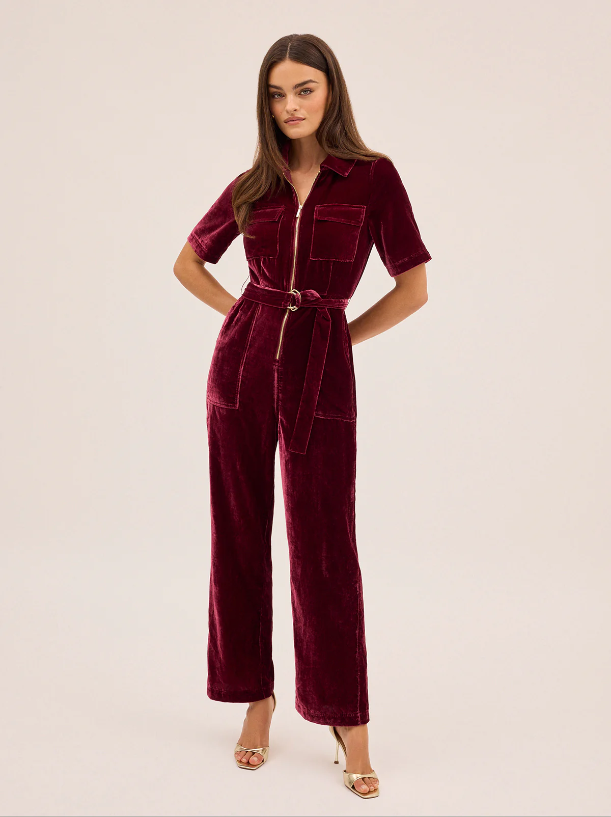 Serena Burgundy Velvet Jumpsuit