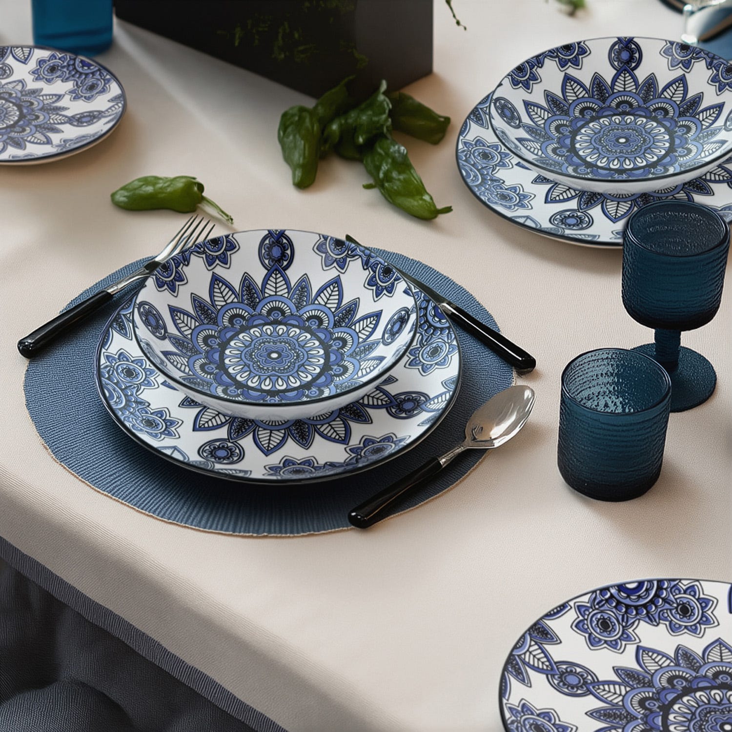 Servizio 12 piatti porcellana Celestial blu