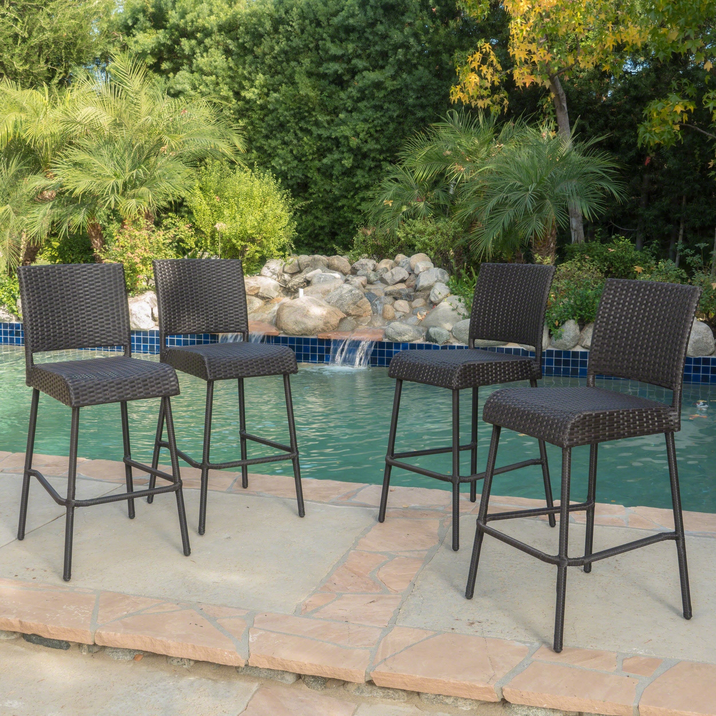 Neal Outdoor Wicker Bar Stools by Christopher Knight Home