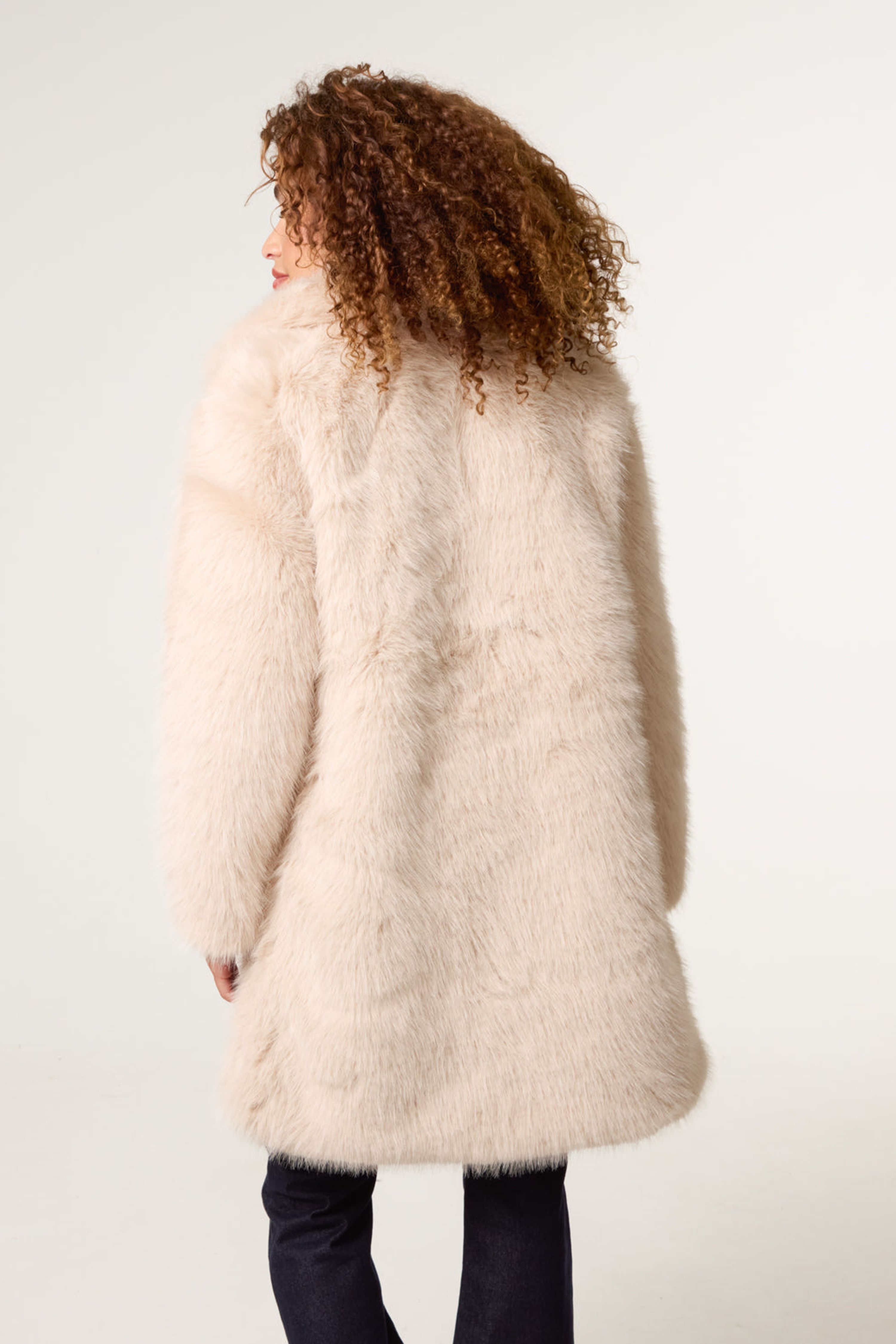 Blue Vanilla Stone Faux Fur Long Coat