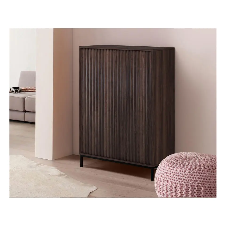 Celine - Hoge kast met 2 notenhouten spaanplaatdeuren