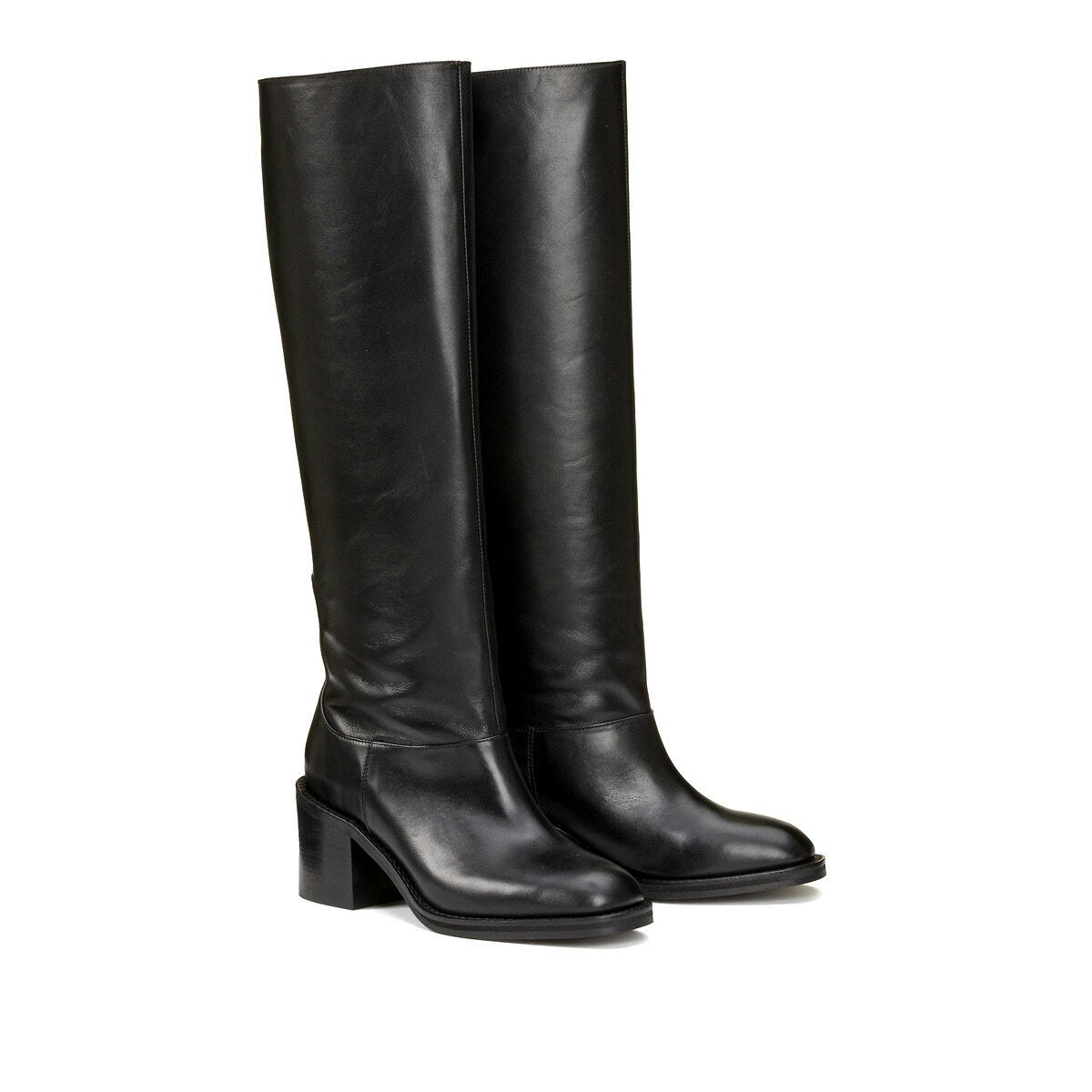 Bottes cavalière en cuir, à talon large