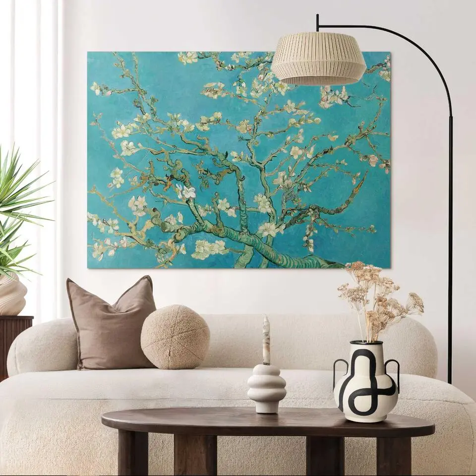 Schilderij Amandelbloesem - 100 x 140 - Blauw