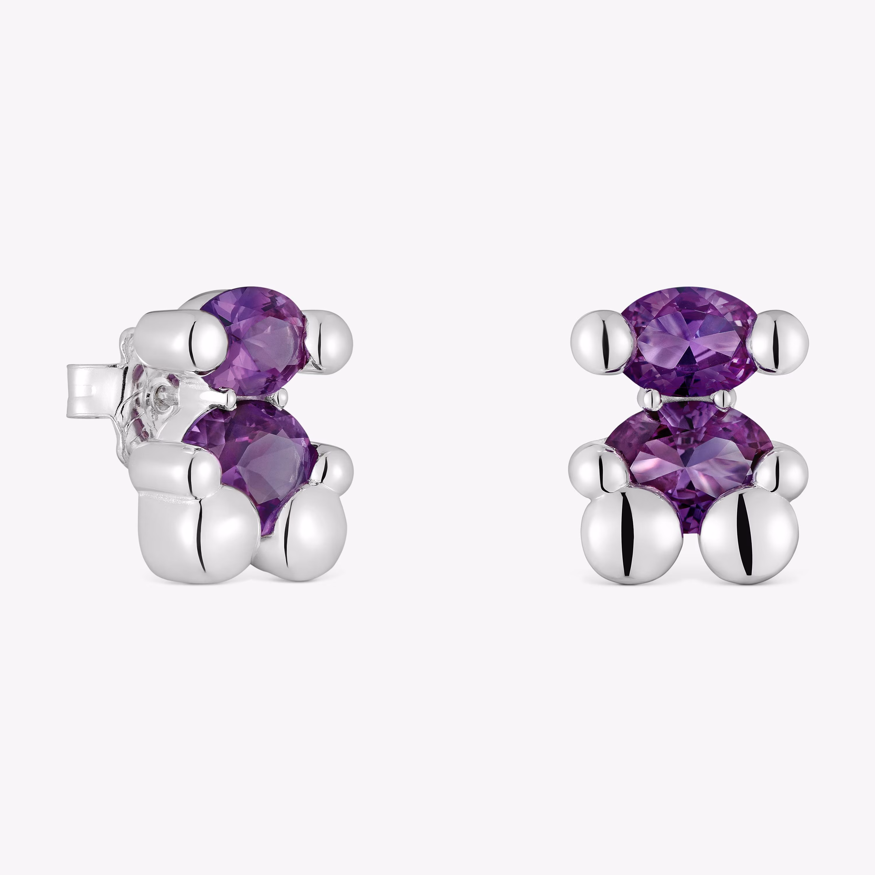 Pendientes motivo oso de plata y zafiro lila creado en laboratorio 13 mm Color Bear LGG