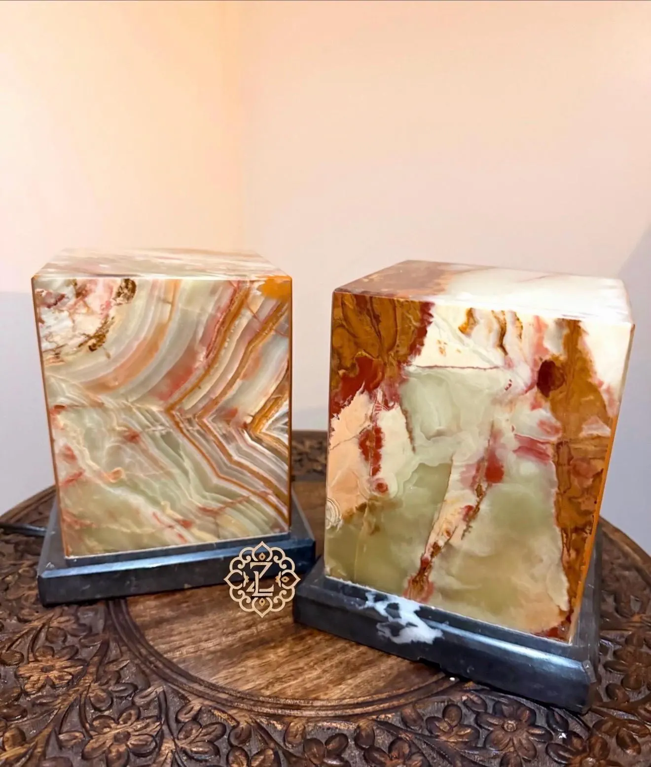 Square Onyx Lamp, Onyx Lighting Bedside Lamp, Zen Geometric Mood Lamp, 6X5
