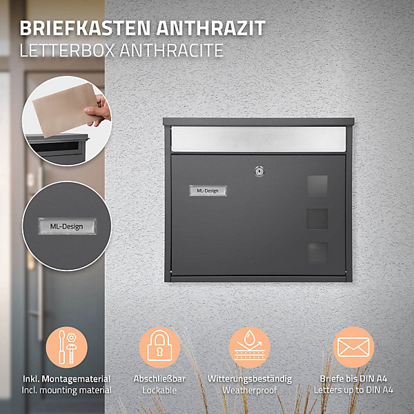 Boîte aux lettres sur pied acier anthracite/argent mailbox avec plaque/ support