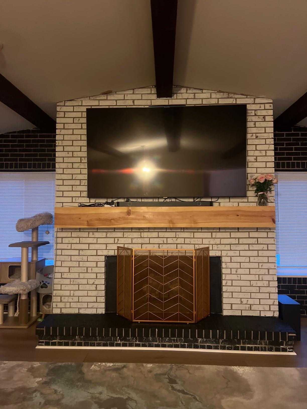 Mid Century Modern Fireplace Screen | 3 Panel Chevron Wrought Iron Fire Guard