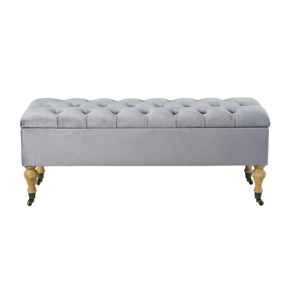 FLORIANA - Banquette coffre 2 places en velours gris