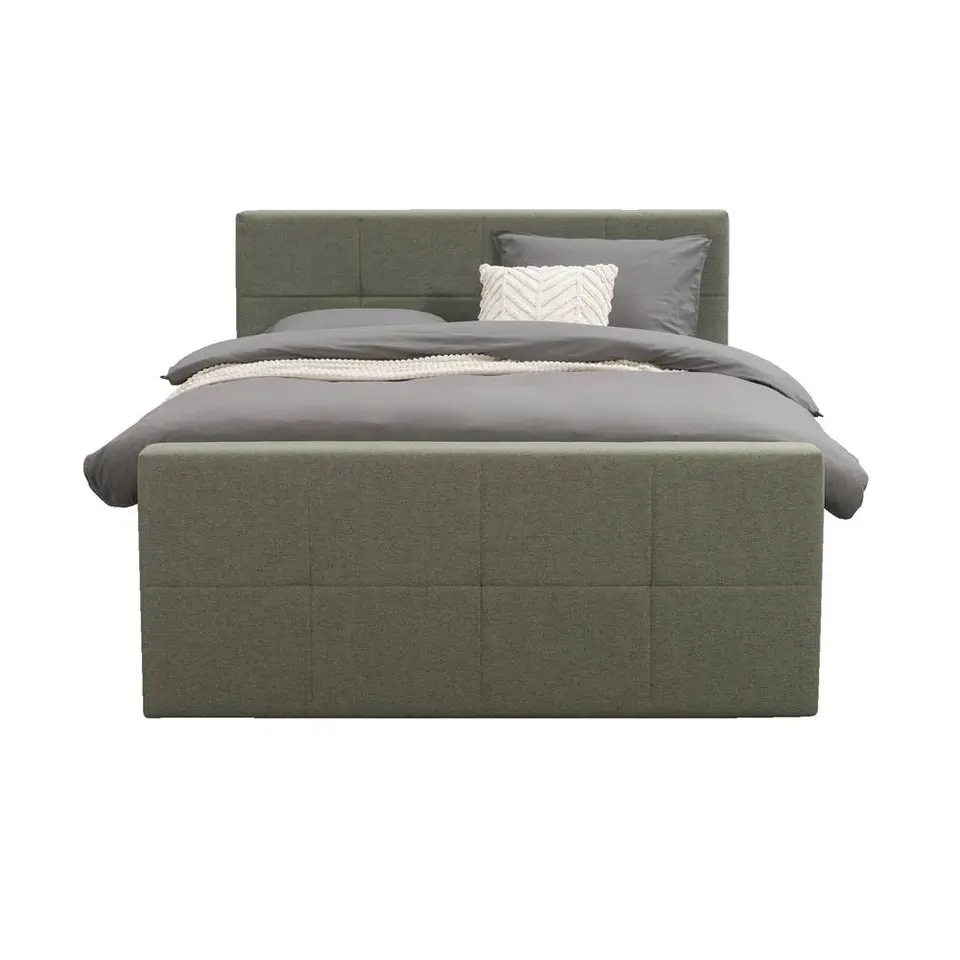 Boxspring met opbergruimte en voetbord Liv geblokt - groen - 180x200cm