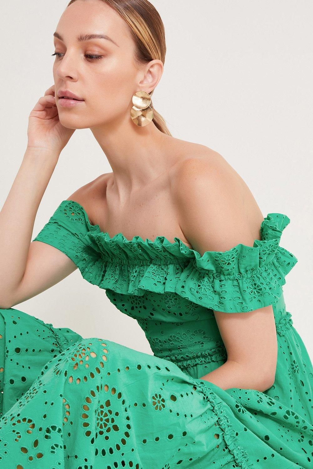 Monsoon Brynn Broderie Dress Green