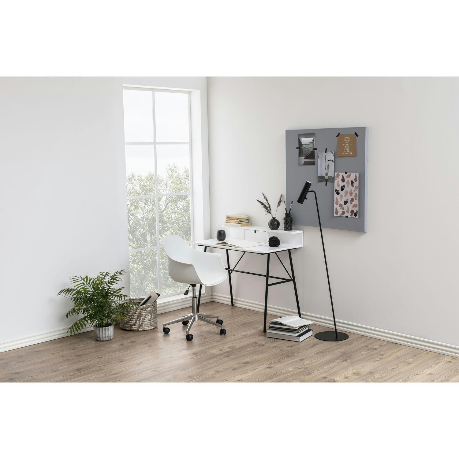 FLORIAN - Bureau 1 tiroir et tablette de rangement en mdf et métal blanc