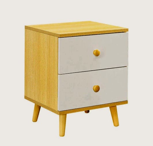 NNECN Wooden Bedside Cabinet with Two Drawers and Sturdy Legs