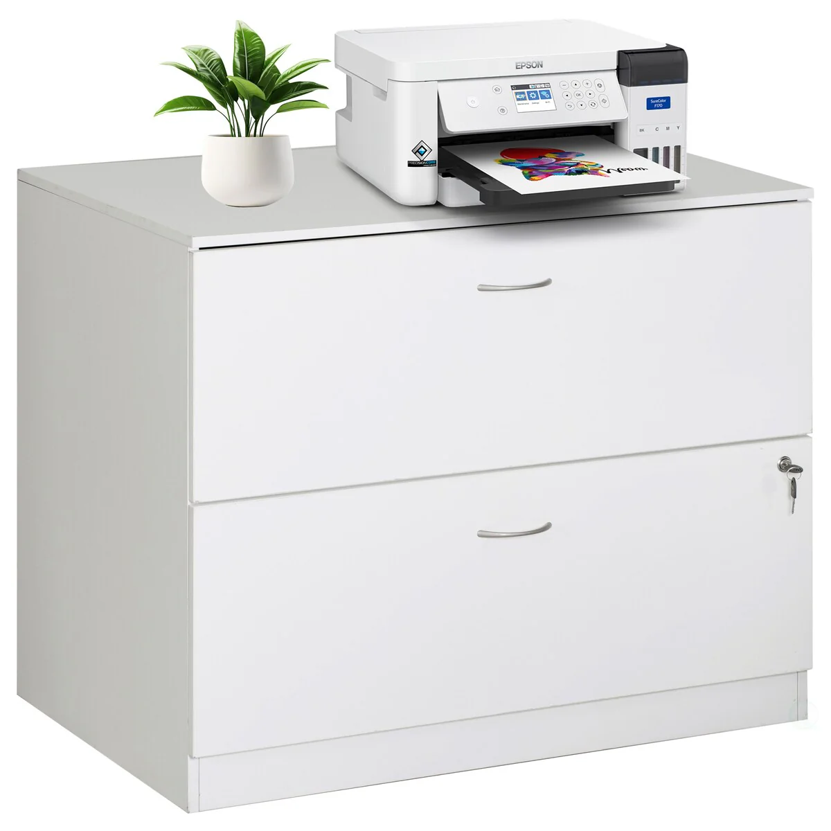 30 Wooden Lateral File Cabinet with Two Spacious Drawers, One Lockable - Suitable for Home Office, Offering Ample Space