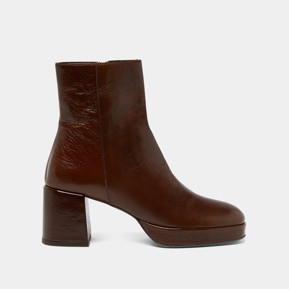 Bottines à bouts carrésen cuir vieilli marron | VANVES
