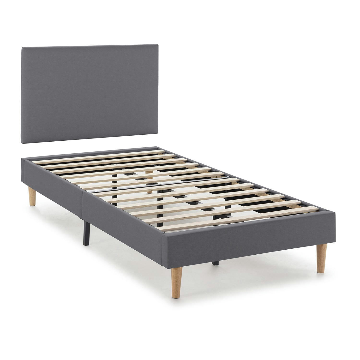 AURA - Sommier + tête de lit 90x190 cm Gris Foncé, hauteur 30 cm