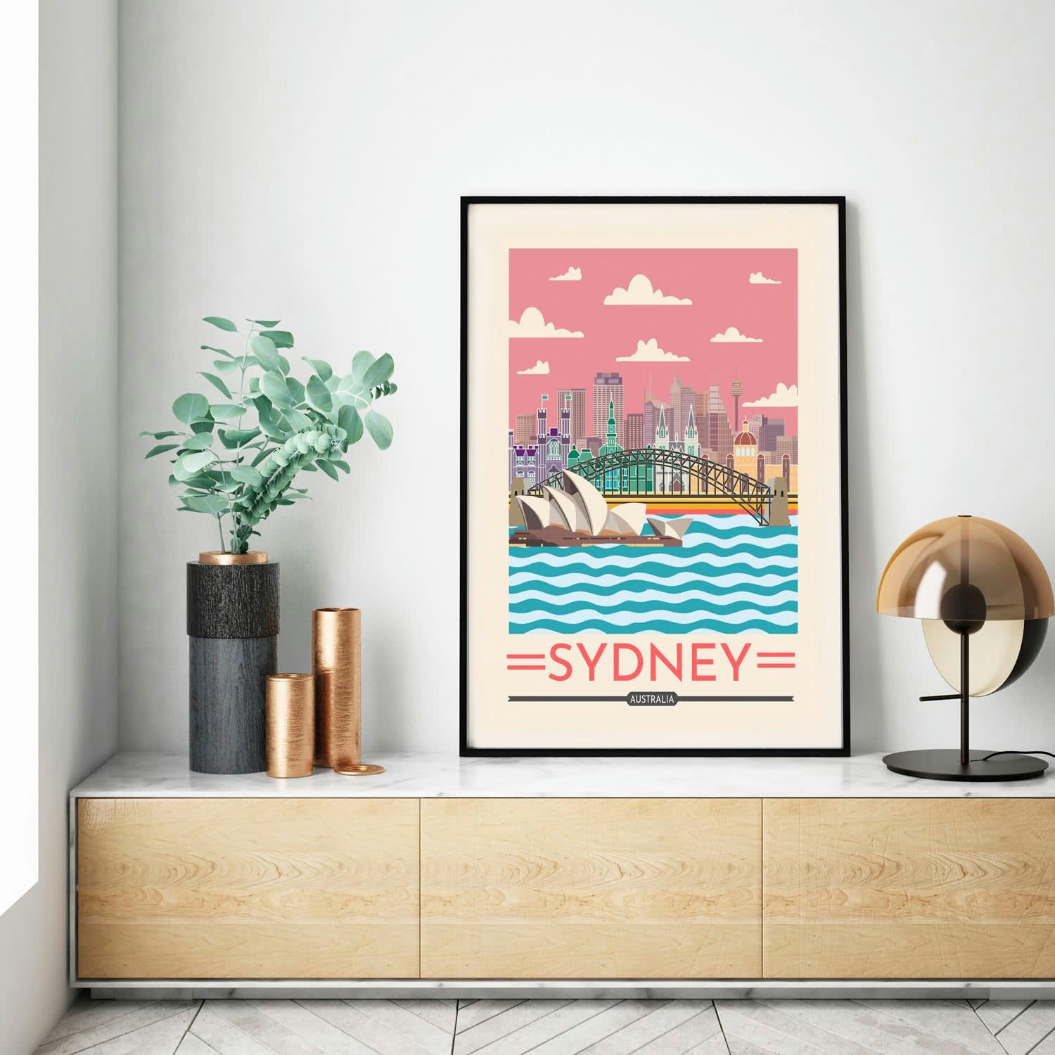 CIUDADES - Affiche avec cadre noir - Sydney - 30x40