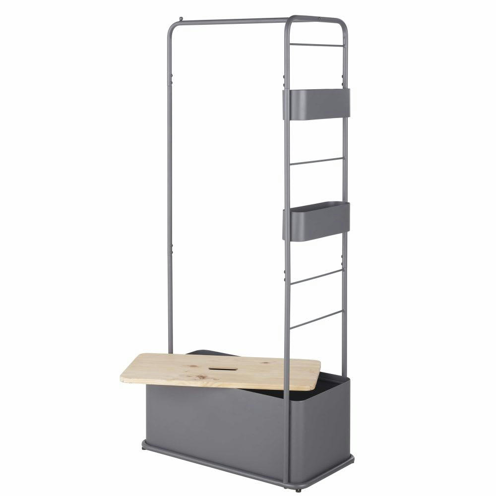 Vesta - Portant en bois de pin et métal gris anthracite avec caisson