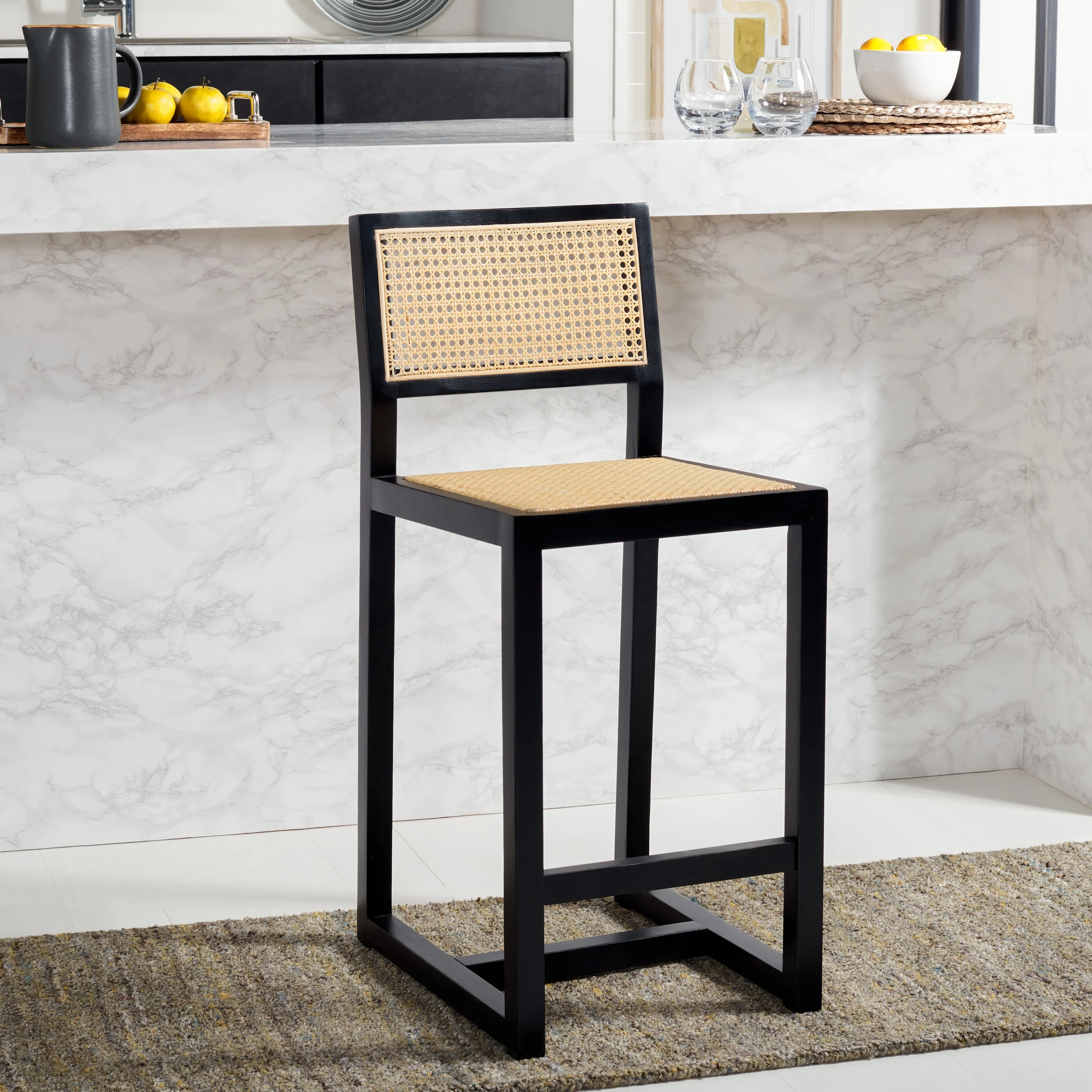 SAFAVIEH Dossie Rattan Counter Stool - 16 W x 19 D x 37 H - 16Wx19Dx37H