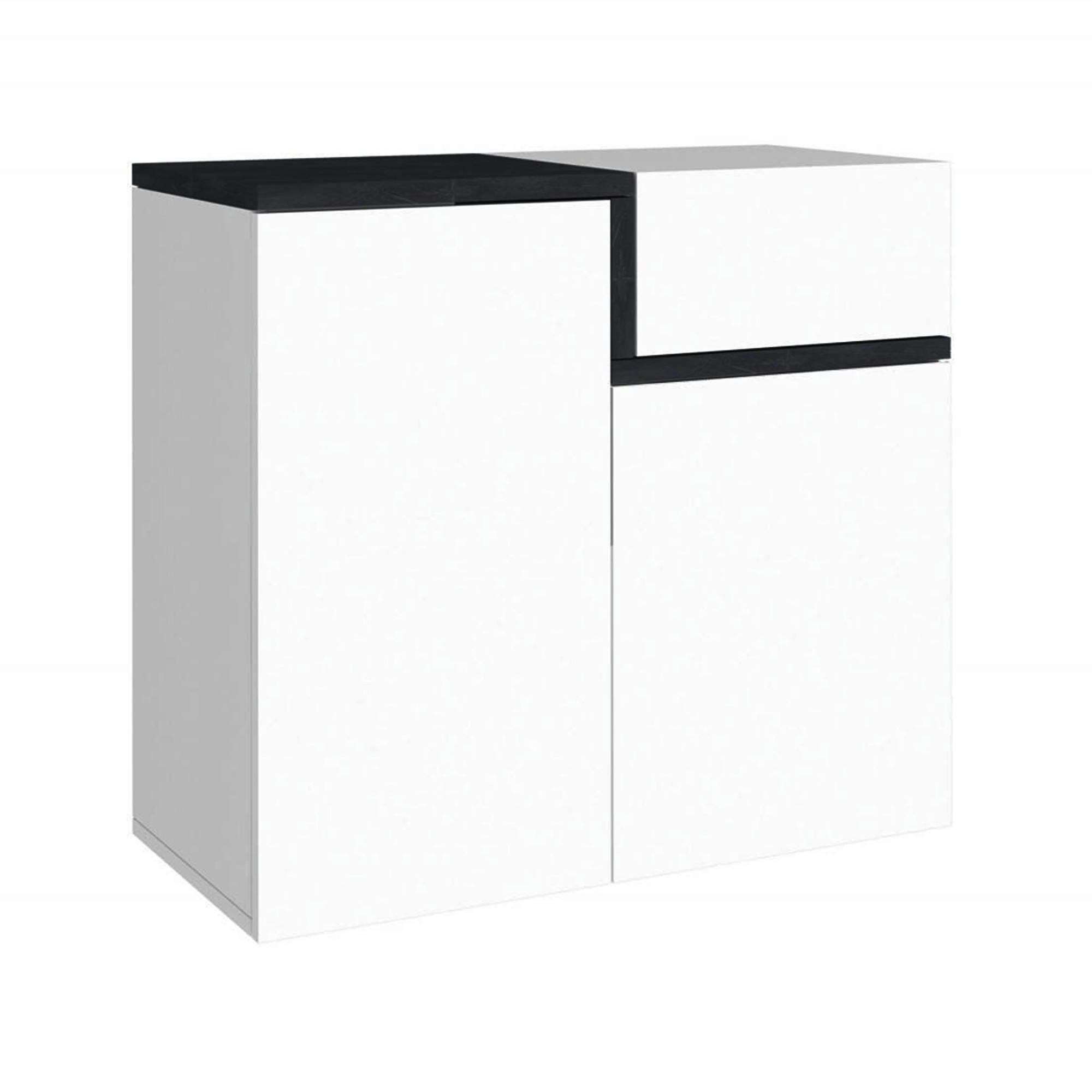 DMARIC - Meuble à chaussures effet bois blanc brillant gris ardoise