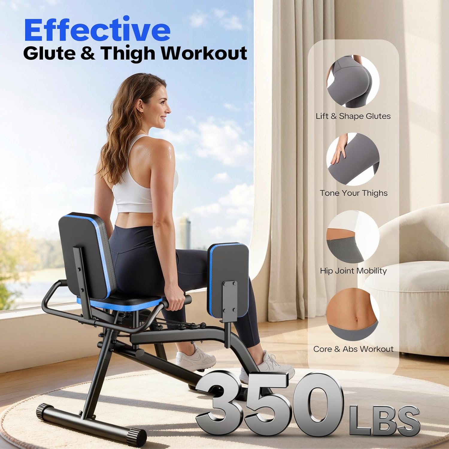 Hip Abductor Machine for Home Gym, 6-Level Thigh Exercise Equipment w/ Bonus Resistance Band | Compact Plush Padding Glute Machine, Booty Builder & Thigh Toner for Women Men