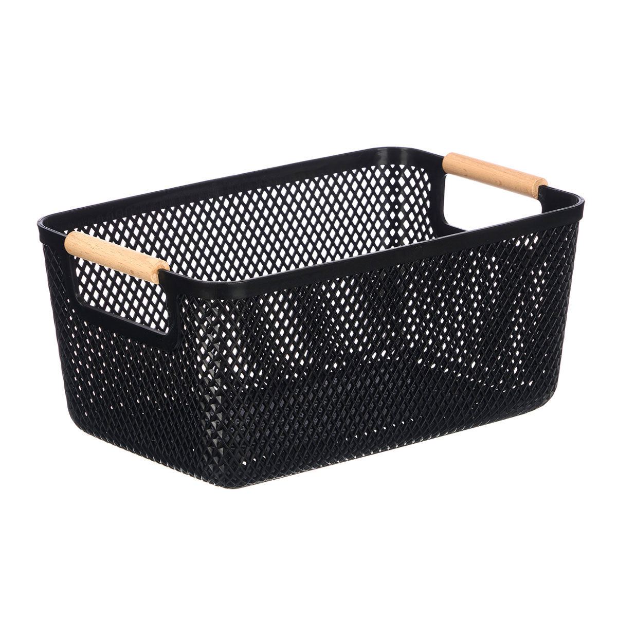 Cesto preto com pega em bambu 32x20,5cm