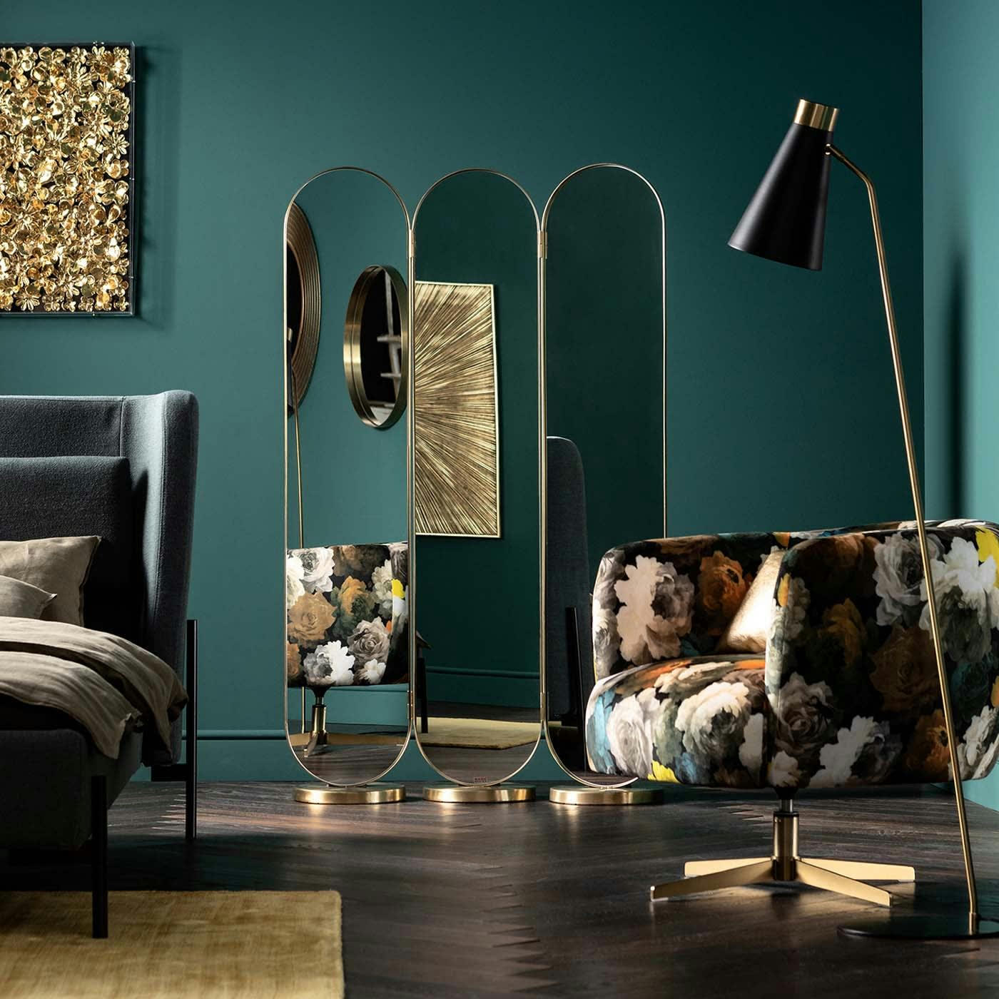 - Paravent en acier doré et verre miroir