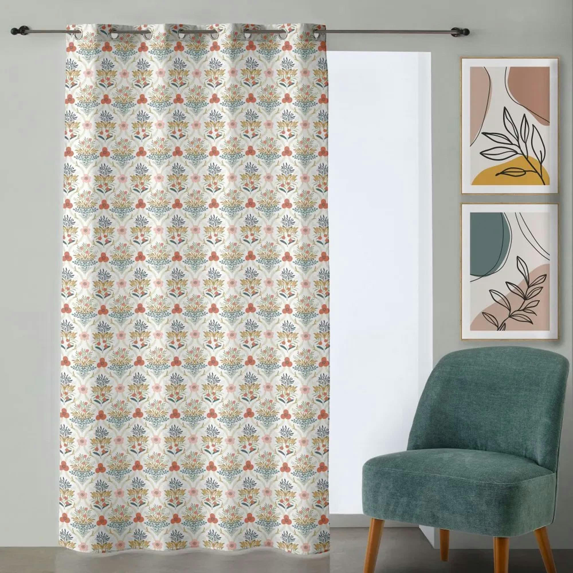 - Rideau à oeillets fleuri à l'unité 140x260cm