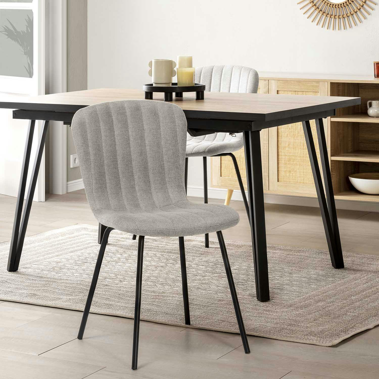 LUCKY - Pack 4 chaises recouvertes de tissu gris clair