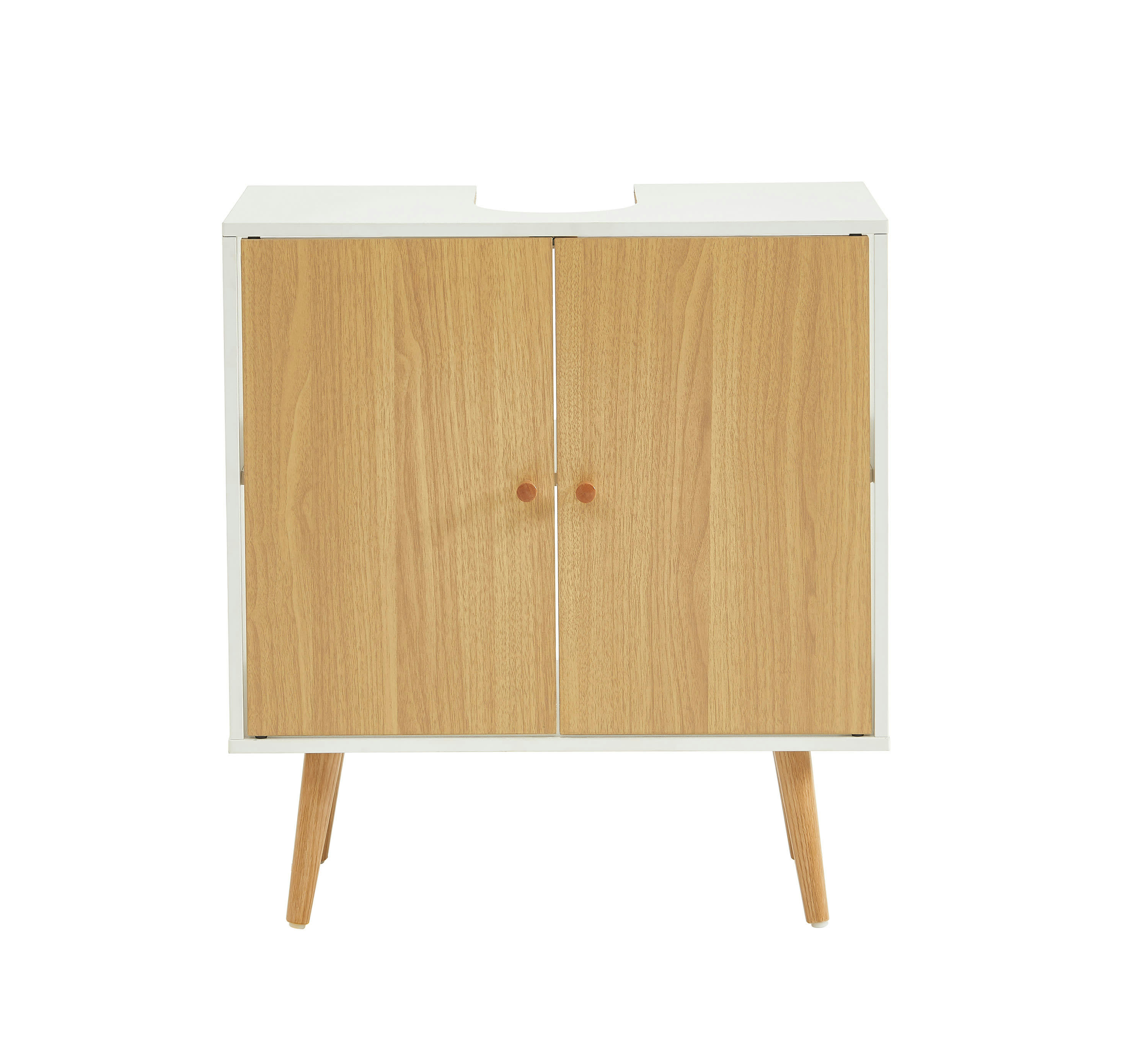 MAX - Meuble sous-vasque   blanc et effet bois et chêne  2 portes 60cm