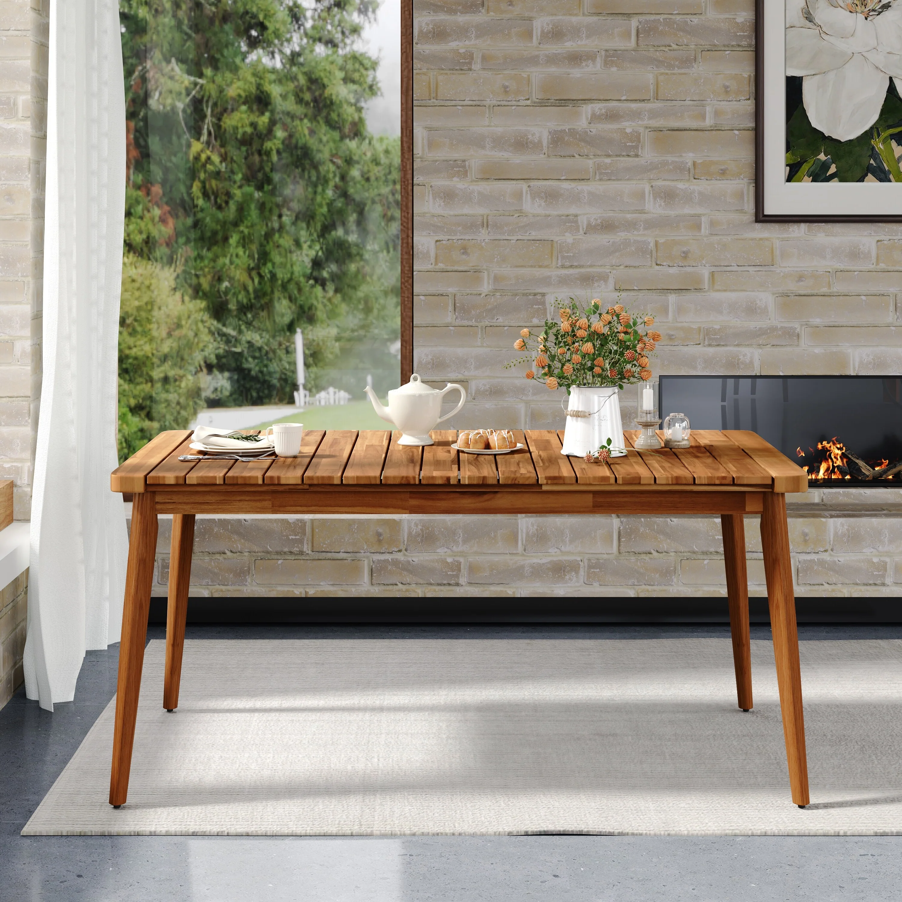 Roomfitters 72/63 Inch 8/6-Person Acacia Wood Dining Table, Outdoor Farmhouse Furniture for Patio, Garden, Backyard, Teak