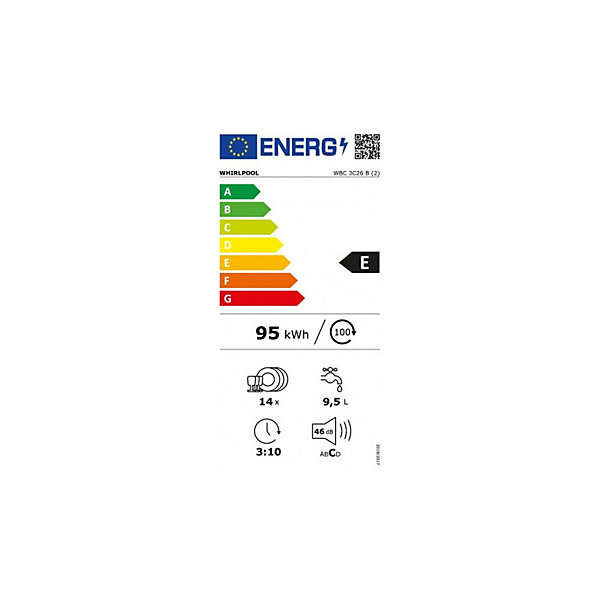 Lave-vaisselle encastrable WHIRLPOOL 14 Couverts 59cm E, 1034821