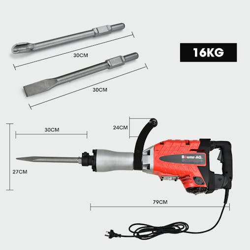 NNEMB 2400W Pro-Grade Electric Demolition Jackhammer-with 3 Bonus Chisels-Carry Case