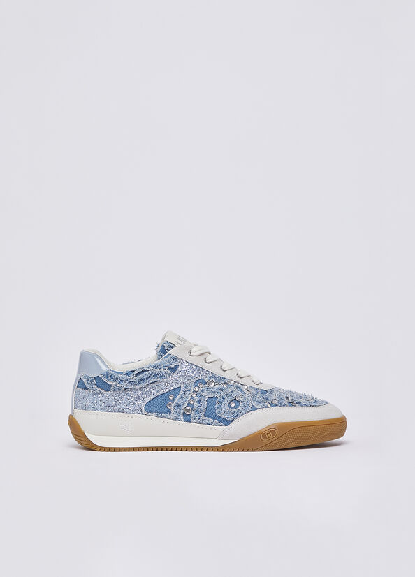 Sneakers in denim con pietre gioiello