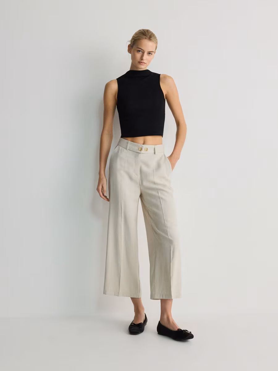 Culotte Trousers With Pressed Crease