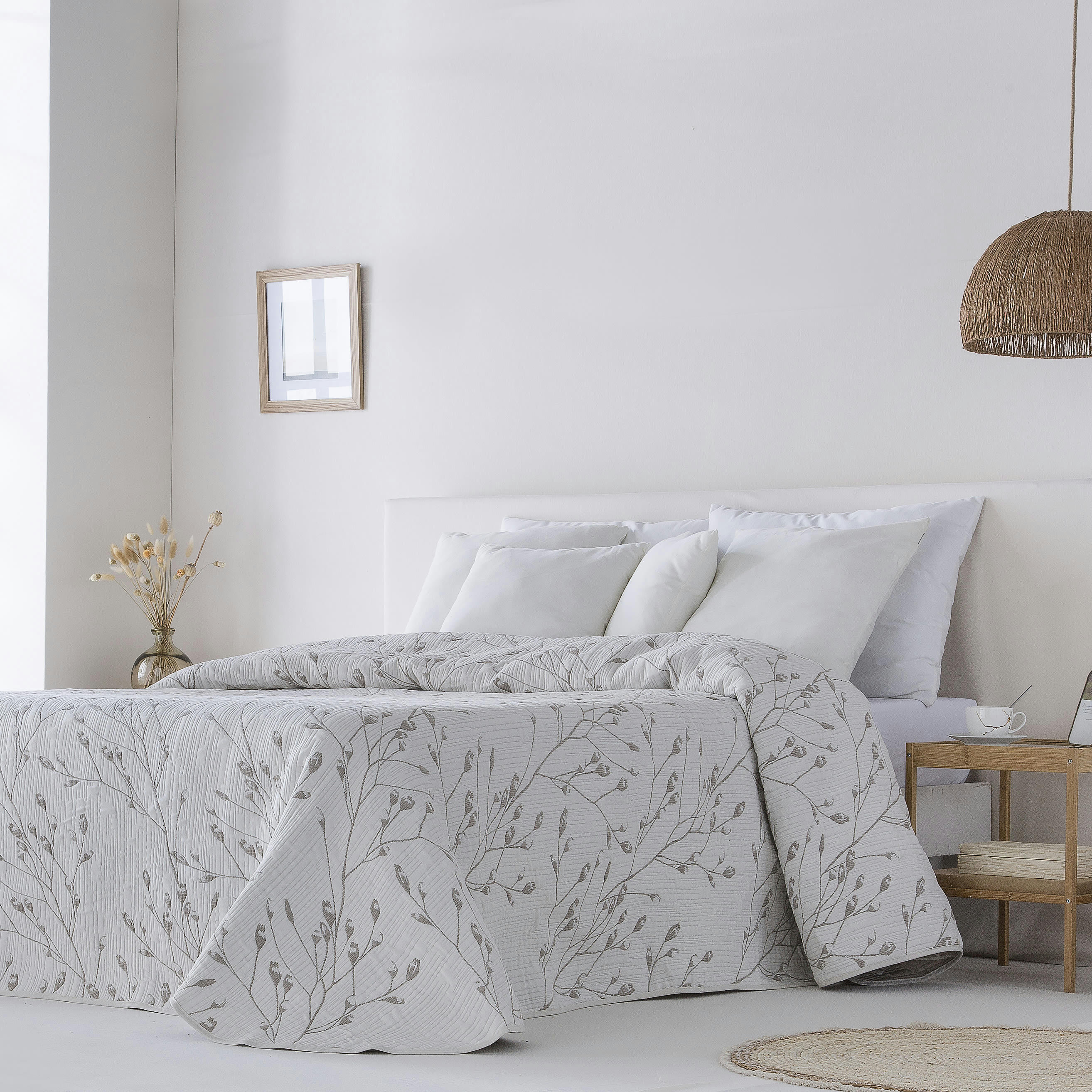 TUVALU - Couvre lit en coton taupe 180x270