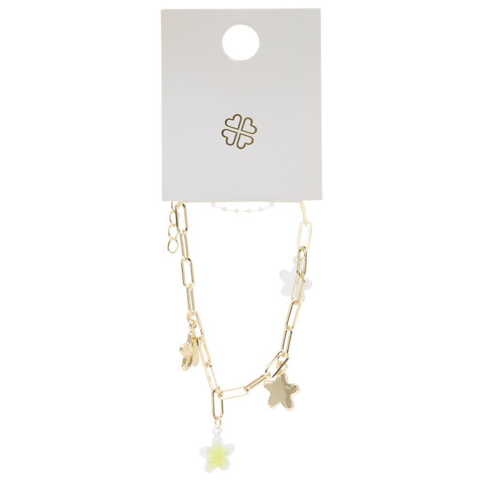 Bracelet chaÎne avec charms fleur métal doré L11cm