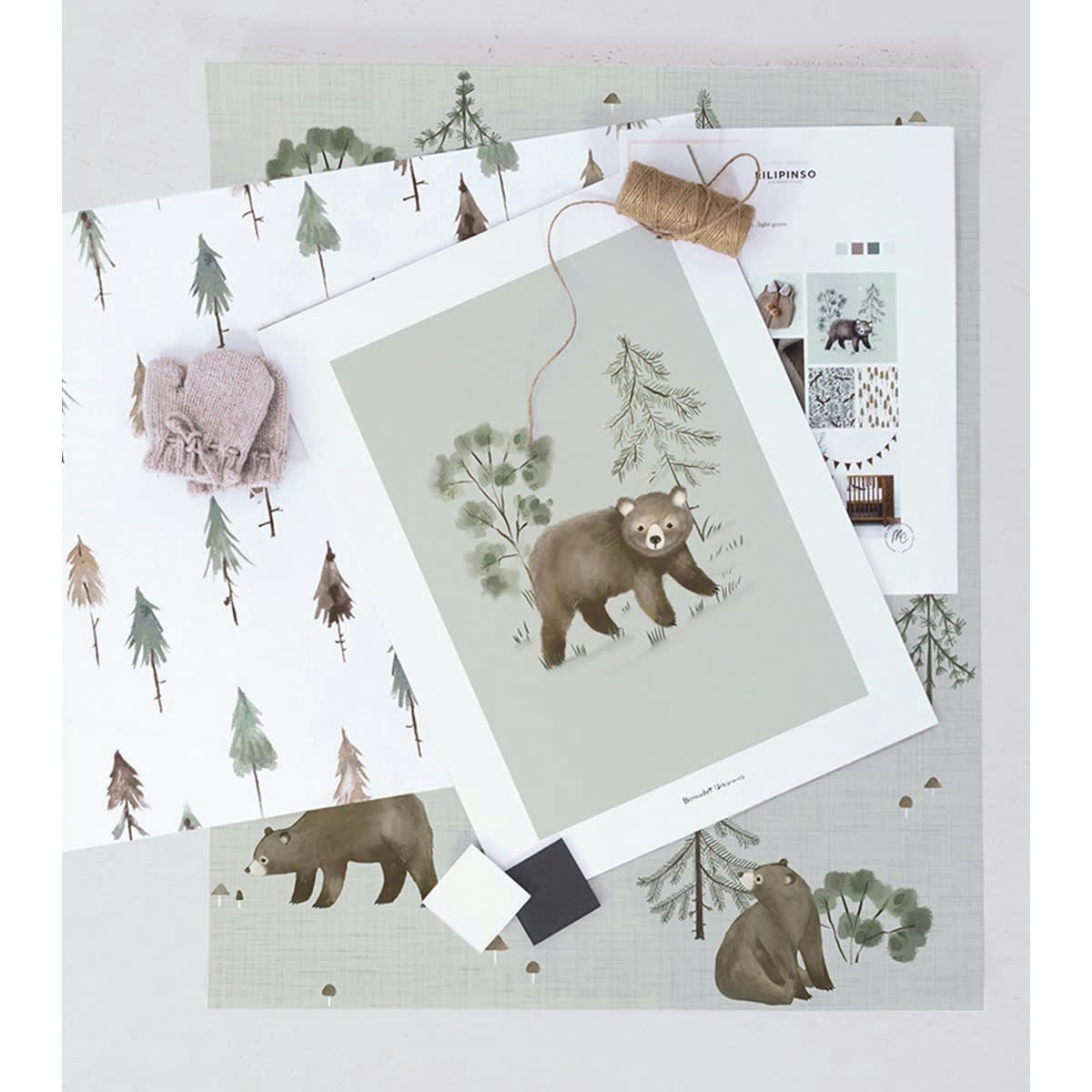 KHARU - Papier peint mountain et bears vert