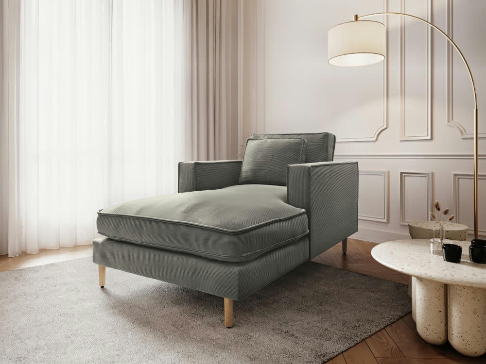 ALEXIS - Méridienne 1 place en tissu structuré gris clair