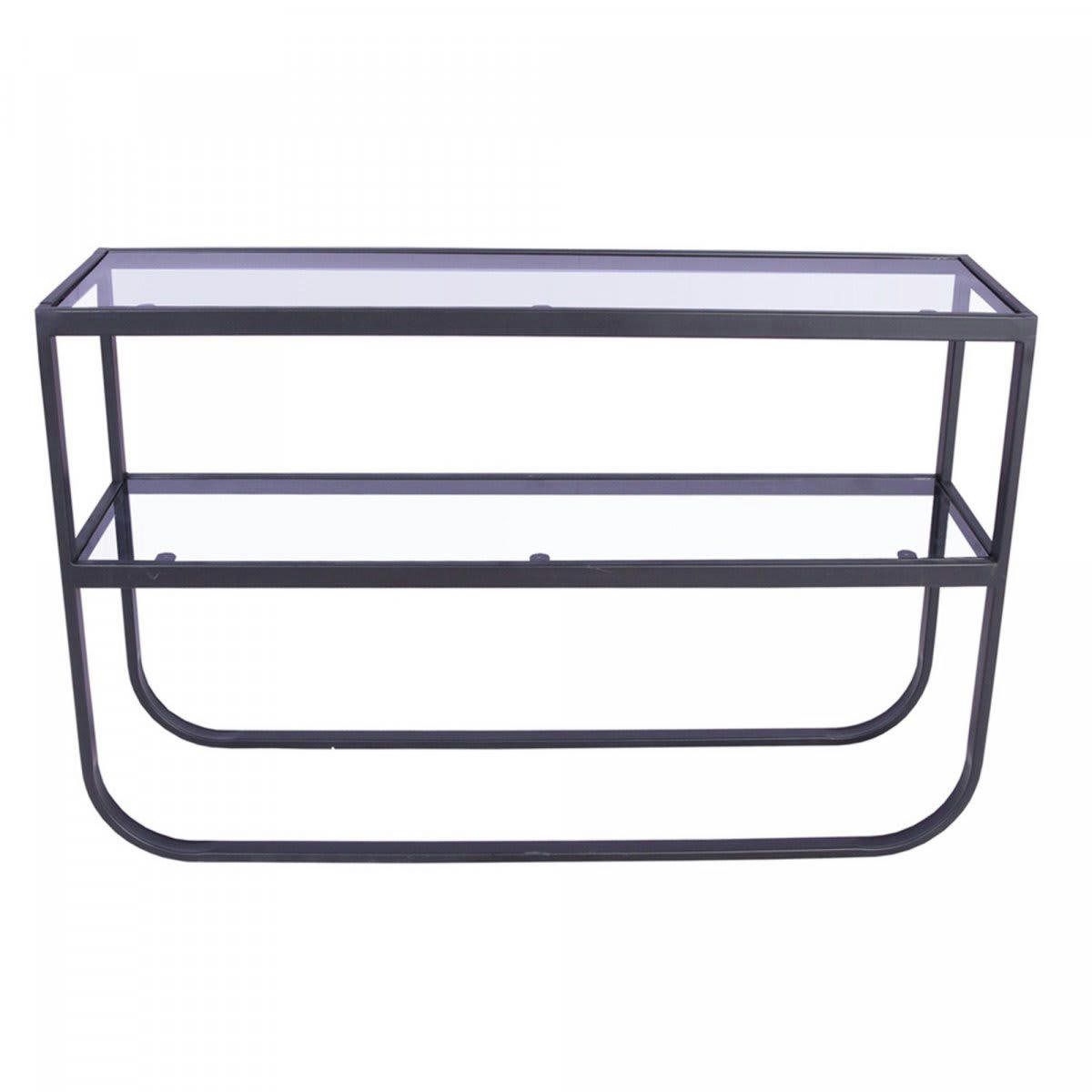 ROLANE - Console 2 plateaux en verre et métal noir