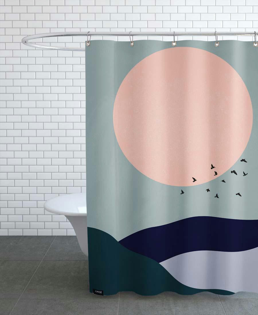 TIDAL - Rideau de douche en polyester en gris & rose 150x200