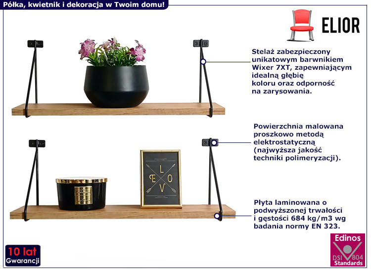 Industrialny zestaw dwóch półek ściennych dąb craft - Rilo